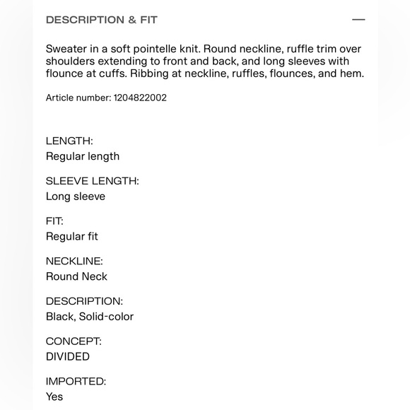 NWT H&M Black Ruffled Knit Sweater XS - Picture 10 of 11